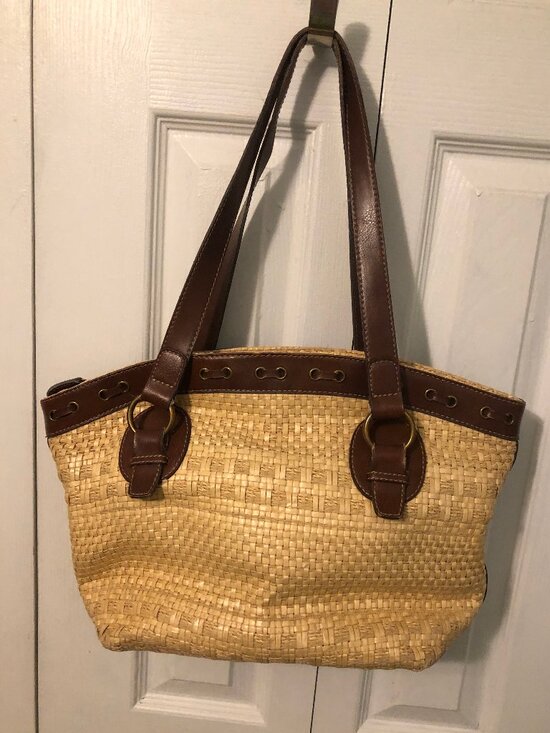 Fossil Handbags - Vintage Fossil Woven Straw and Leather Handbag